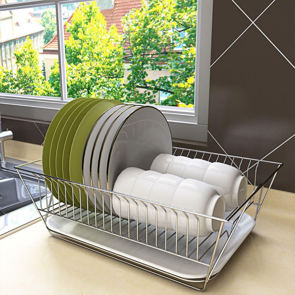 Deep Large Dish Drying Rack, Rustproof Stainless Steel Over Sink Dish Rack  Basket Shelf, Dish Drainer in Sink or On Counter